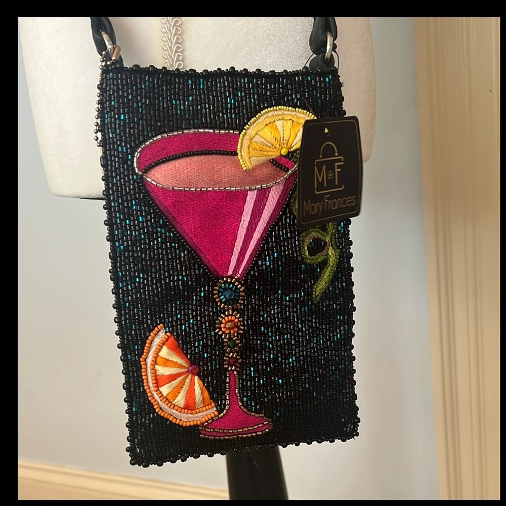 Mary Frances Black Beaded Cocktail Crossbody Bag